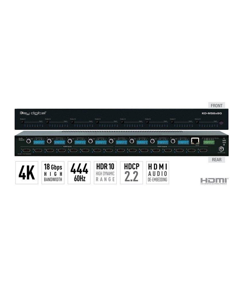 Key Digital Matryca HDMI 4K/18G z niezależnym przełączaniem audio KD-MS8x8G