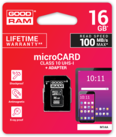 KARTA PAMIĘCI microSD GOODRAM UHS1 CL10 16GB + ADAPTER 100MB