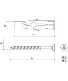 KOŁEK UNIWERSALNY RU-08060 8,0x50mm Z WKRĘTEM Z ŁBEM STOŻKOWYM 4,5x60mm 100szt.