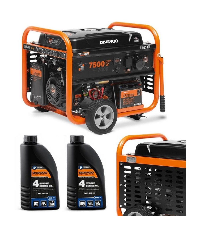 ZESTAW AGREGAT PRĄDOTWÓRCZY DAEWOO GDA 8500E 7.0kW + 2x GENERATOR OIL SAE 10W-30 DWO 600