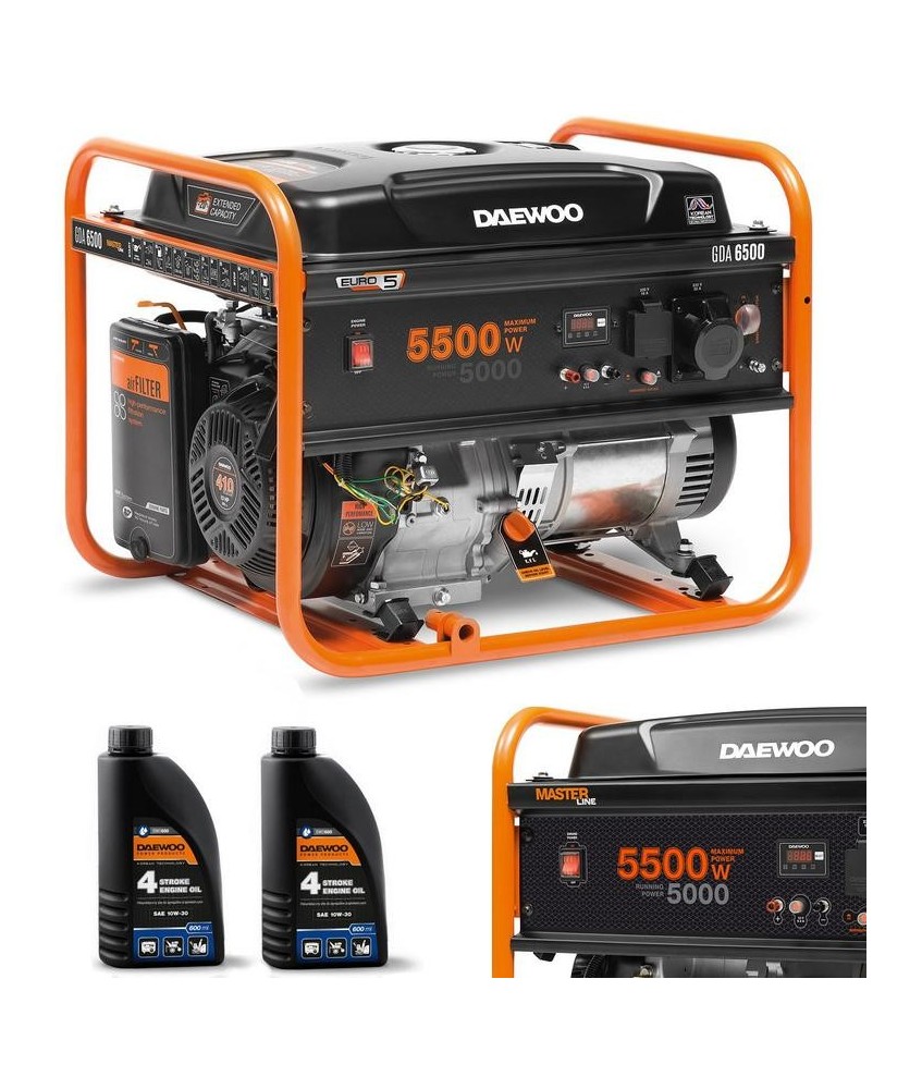 ZESTAW AGREGAT PRĄDOTWÓRCZY DAEWOO GDA 6500 5.0kW + 2x GENERATOR OIL SAE 10W-30 DWO 600