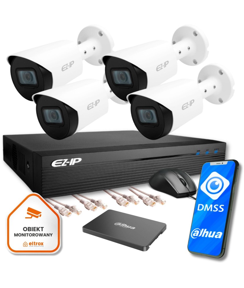 Zestaw do monitoringu kompletny 4 kamer FullHD EZ-IP by Dahua