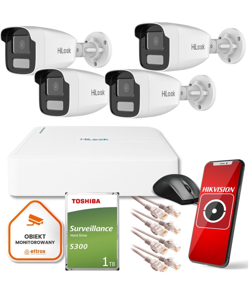 Zestaw monitoringu Hilook by Hikvision 4 kamer IP IPCAM-B2-50DL 1TB dysk