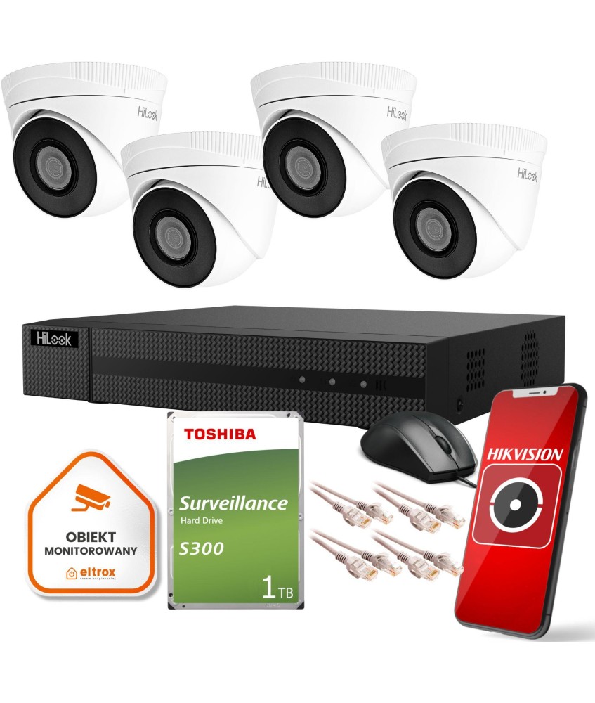 Zestaw monitoringu Hilook 4 kamer IP IPCAM-T5 1TB dysk