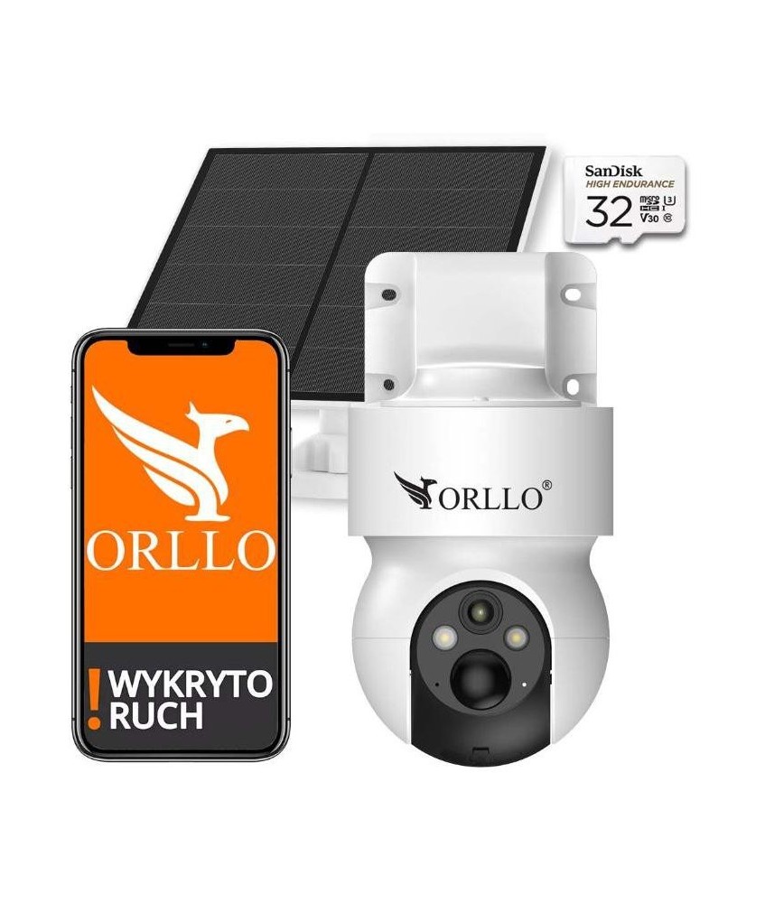 Kamera IP Orllo E7 PRO SIM solarna zewnętrzna bezprzewodowa obrotowa 3MP + Karta SD 32Gb