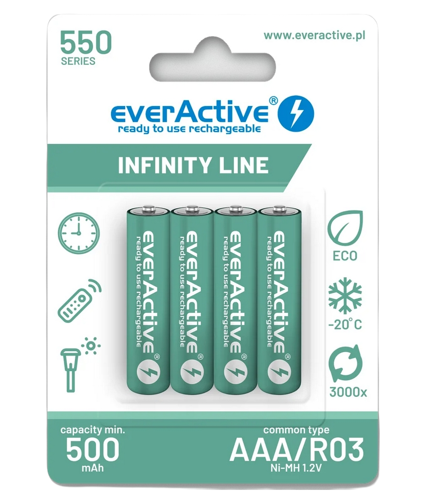 Akumulatorki AAA / R03 Ni-MH everActive 550mAh Infinity Line 3000 cykli (blister 4 szt.)