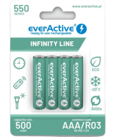 Akumulatorki AAA / R03 Ni-MH everActive 550mAh Infinity Line 3000 cykli (blister 4 szt.)