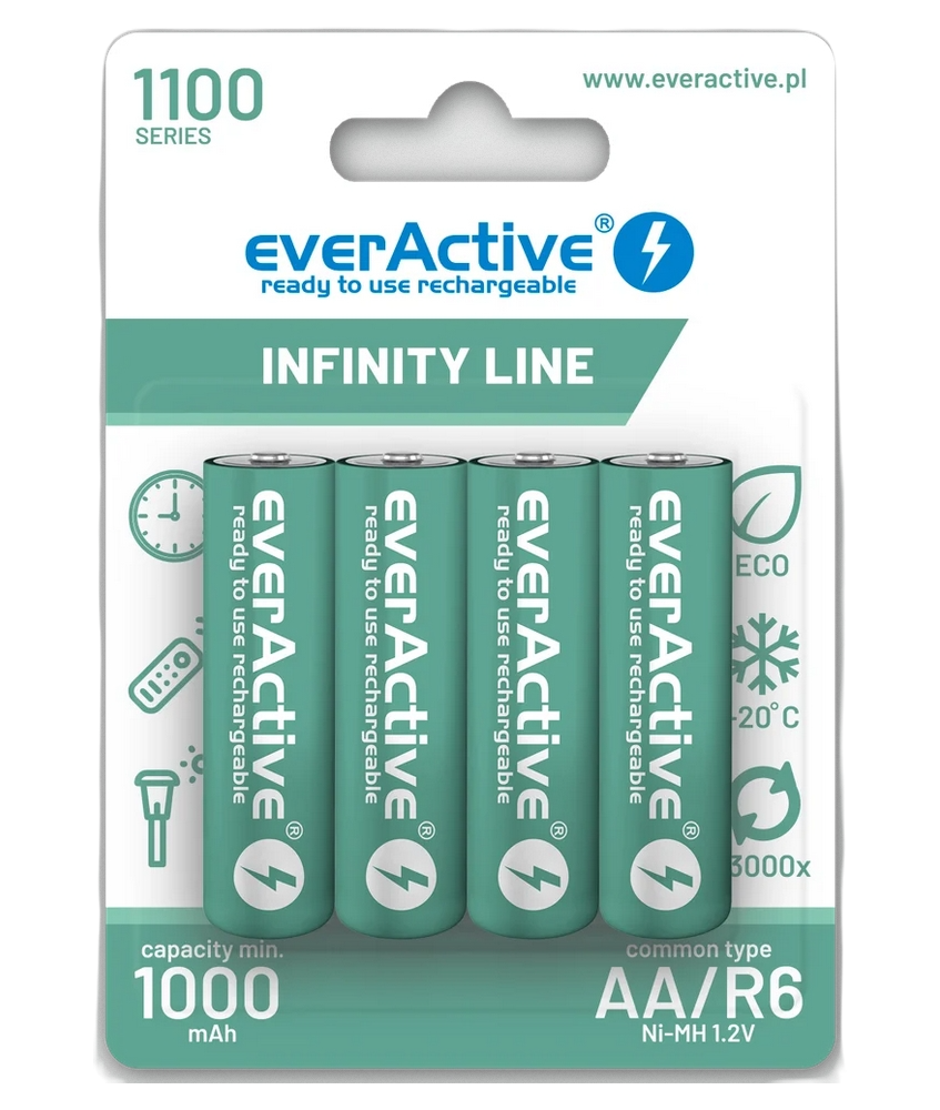 Akumulatorki AA / R06 Ni-MH everActive 1100mAh Infinity Line 3000 cykli (blister 4 szt.)