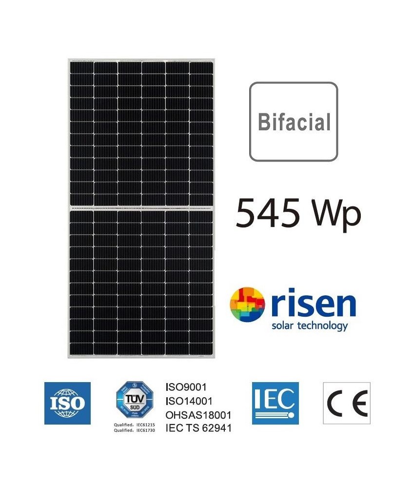 Moduł panel PV srebrna rama 545W RISEN RSM110-8-545 Bifacial 2384x1096x30mm