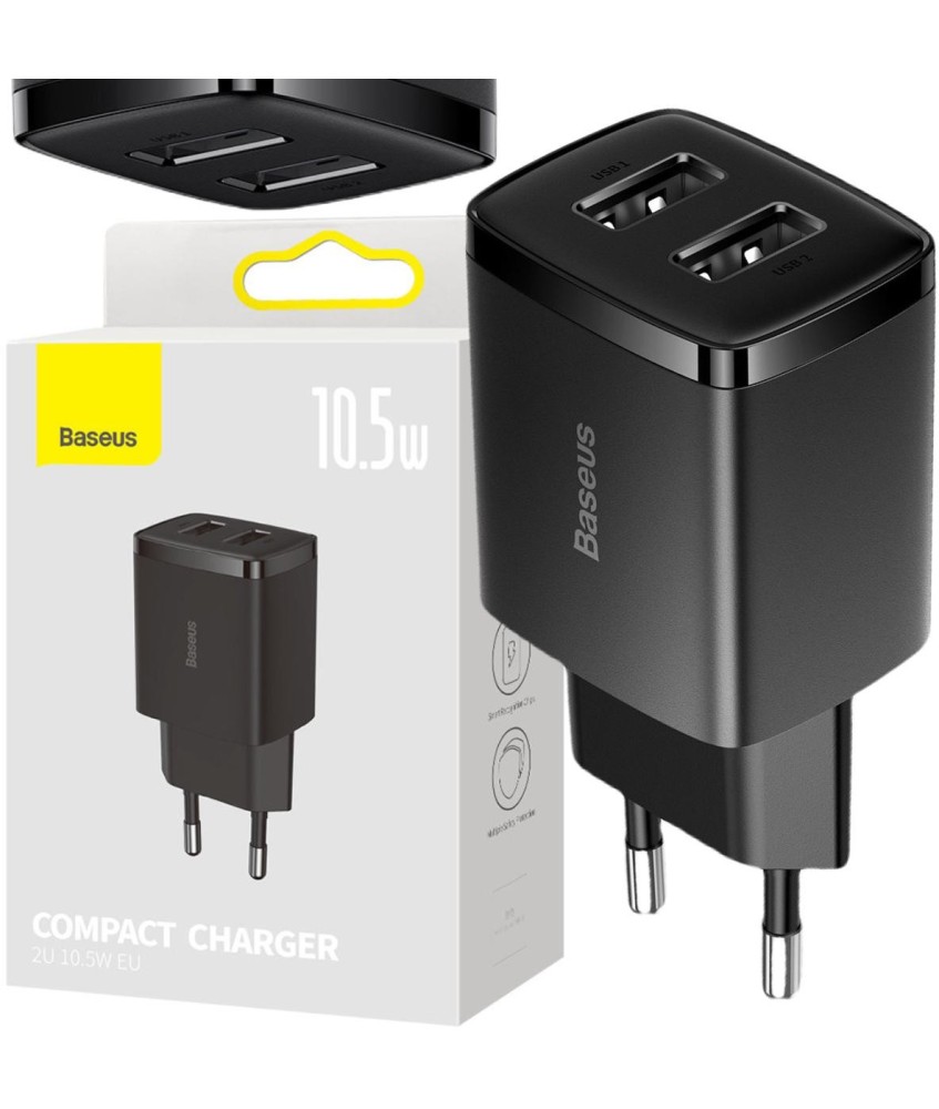 ŁADOWARKA SIECIOWA Baseus Compact Charger CCXJ010201 10.5W 2x USB-A CZARNA