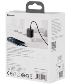 ŁADOWARKA SIECIOWA Baseus Compact Quick Charger CCXJ-B01 20W 1x USB-A 1x USB-C PD 3.0 QC 3.0 CZARNA