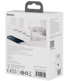 ŁADOWARKA SIECIOWA Baseus Compact Quick Charger CCXJ-B02 20W 1x USB-A 1x USB-C PD 3.0 QC 3.0 BIAŁA