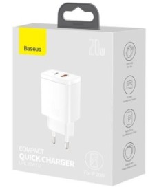 ŁADOWARKA SIECIOWA Baseus Compact Quick Charger CCXJ-B02 20W 1x USB-A 1x USB-C PD 3.0 QC 3.0 BIAŁA