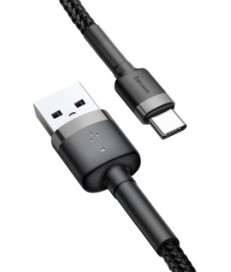 KABEL USB-A -  USB-C Baseus Cafule CATKLF-AG1 50cm 3A QC 3.0 CZARNO-SZARY W NYLONOWYM OPLOCIE