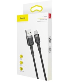 KABEL USB-A -  USB-C Baseus Cafule CATKLF-AG1 50cm 3A QC 3.0 CZARNO-SZARY W NYLONOWYM OPLOCIE