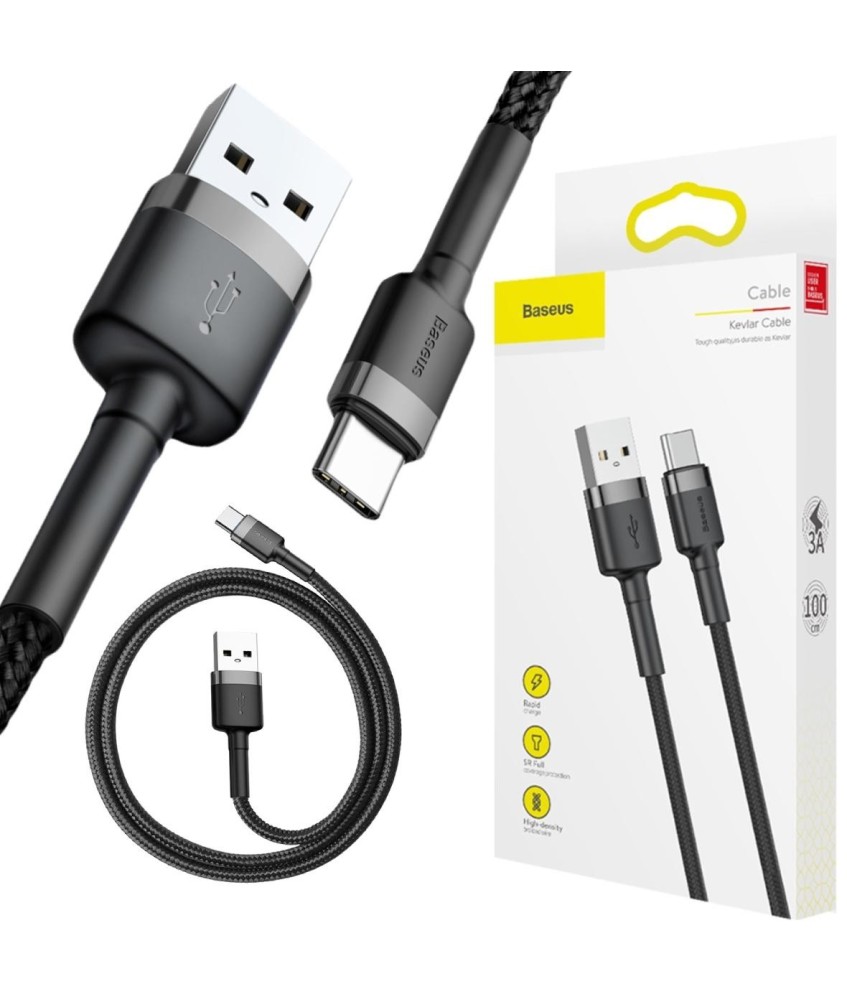 KABEL USB-A -  USB-C Baseus Cafule CATKLF-BG1 100cm 3A QC 3.0 CZARNO-SZARY W NYLONOWYM OPLOCIE