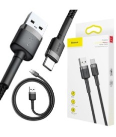 KABEL USB-A -  USB-C Baseus Cafule CATKLF-BG1 100cm 3A QC 3.0 CZARNO-SZARY W NYLONOWYM OPLOCIE