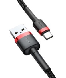 KABEL USB-A -  USB-C Baseus Cafule CATKLF-U91 300cm 2A QC 3.0 CZARNO-CZERWONY W OPLOCIE