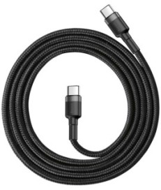 KABEL USB-C -  USB-C Baseus Cafule CATKLF-GG1 100cm 60W 3A PD 2.0 QC 3.0 CZARNO-SZARY W OPLOCIE