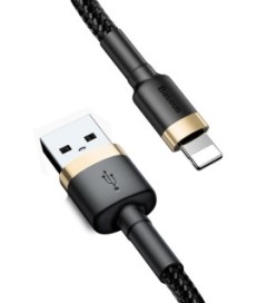 KABEL USB-A -  Lightning / iPhone Baseus Cafule CALKLF-BV1 100cm Apple 2.4A CZARNO-ZŁOTY W OPLOCIE