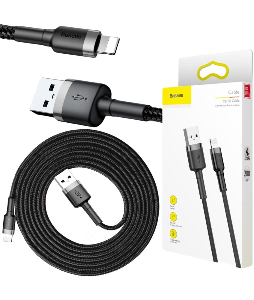 KABEL USB-A -  Lightning / iPhone Baseus Cafule CALKLF-CG1 200cm Apple 1.5A CZARNO-SZARY W OPLOCIE