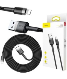 KABEL USB-A -  Lightning / iPhone Baseus Cafule CALKLF-CG1 200cm Apple 1.5A CZARNO-SZARY W OPLOCIE