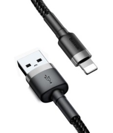 KABEL USB-A -  Lightning / iPhone Baseus Cafule CALKLF-CG1 200cm Apple 1.5A CZARNO-SZARY W OPLOCIE