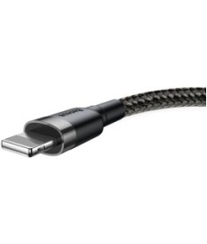 KABEL USB-A -  Lightning / iPhone Baseus Cafule CALKLF-CG1 200cm Apple 1.5A CZARNO-SZARY W OPLOCIE