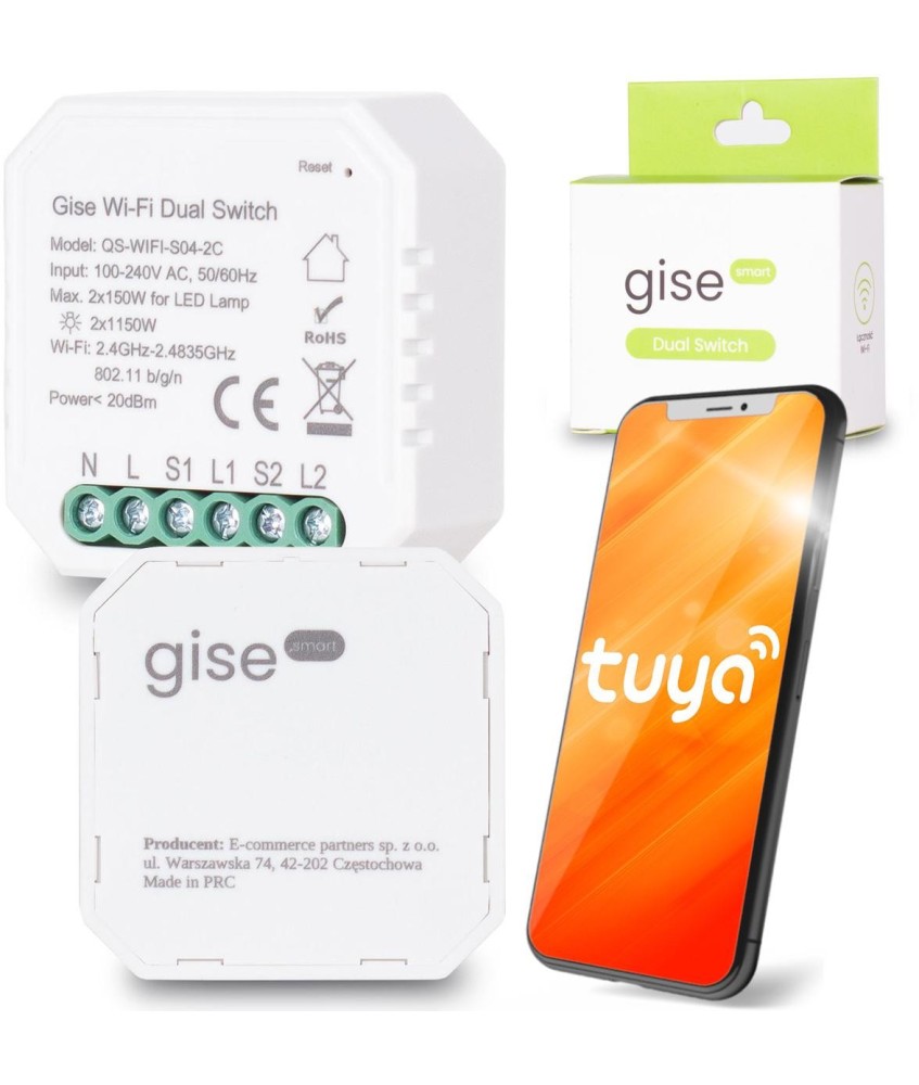 GISE SMART Dual Switch Podwójny sterownik oświetleniowy Tuya WiFi