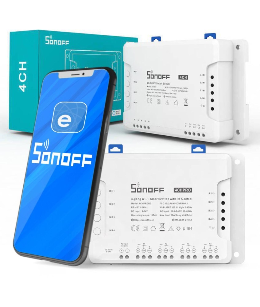 SONOFF sterownik 4-kanałowy 10A NO/NC/Beznapięciowy WiFi 4CHPROR3