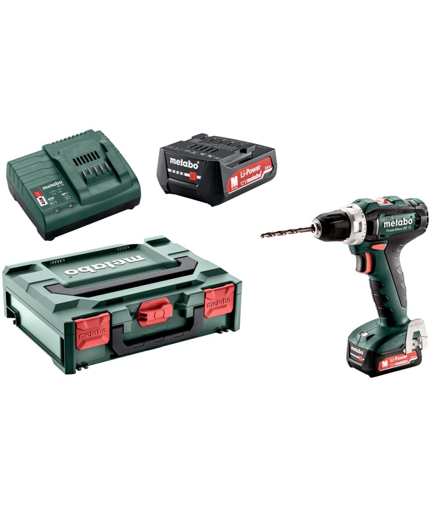 Wiertarko-wkrętarka akumulatorowa Metabo PowerMaxx BS 12 2x2Ah ładowarka, walizka