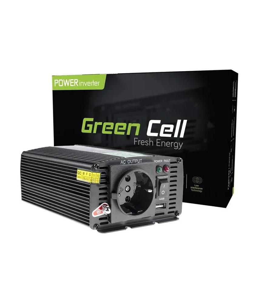 PRZETWORNICA NAPIĘCIA INWERTER Green Cell 12V -  230V 300W/600W MODYFIKOWANA SINUSOIDA INV01DE