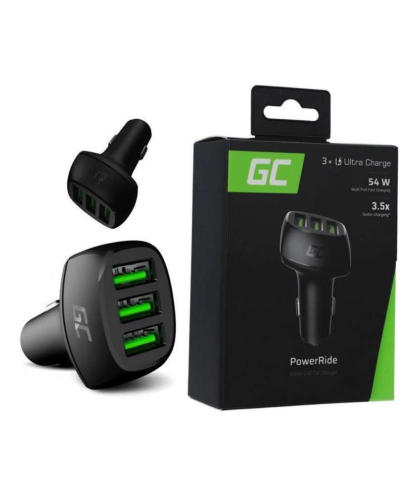 ŁADOWARKA SAMOCHODOWA Green Cell POWERRIDE 54W 3xUSB 18W ULTRA CHARGE CADGC01