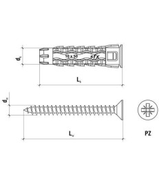 KOŁEK UNIWERSALNY SFXP-08040050 8,0X40mm Z WKRĘTEM Z ŁBEM STOŻKOWYM 5X50mm 100szt.