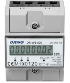 OR-WE-520 ORNO 3-fazowy licznik energii elektrycznej, 80A, MID, 3 moduły, DIN TH-35mm