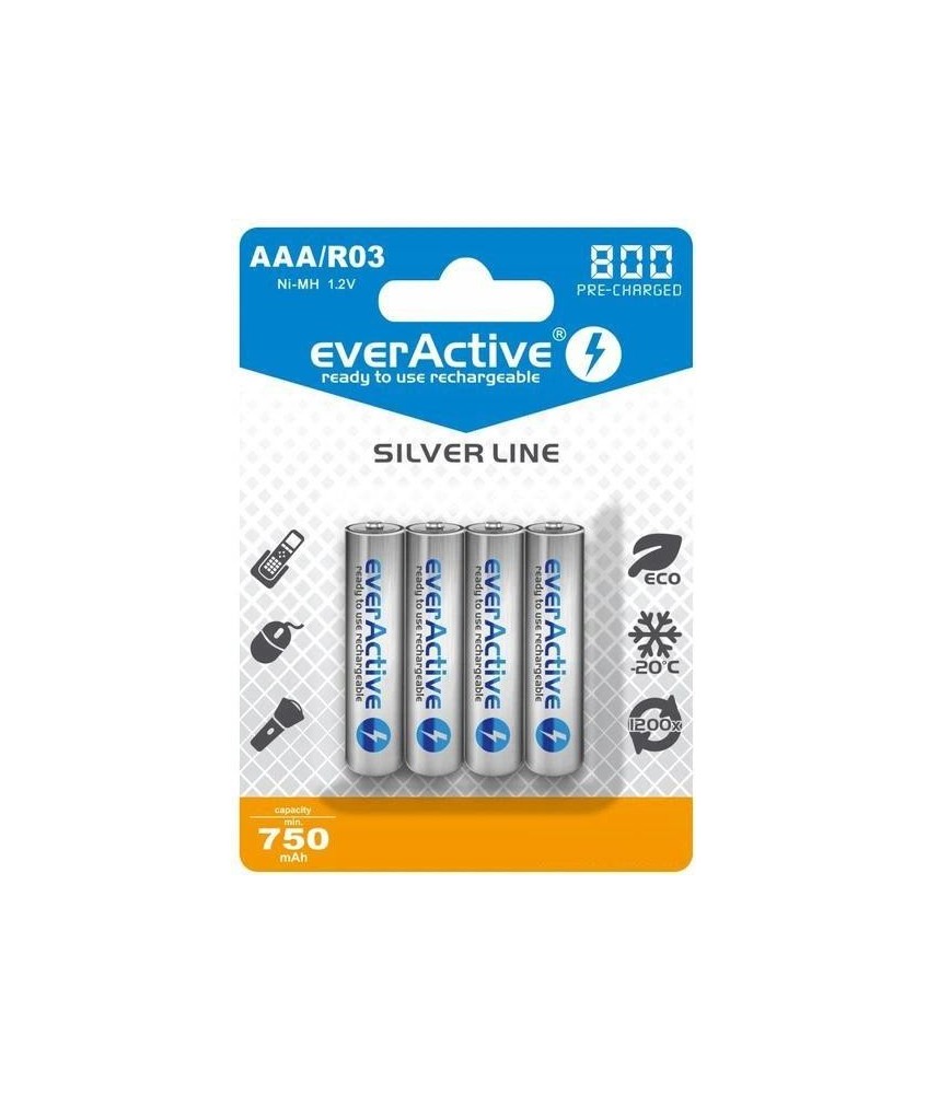 Akumulatorki AAA / R03 Ni-MH everActive 800mAh Silver Line (box 4 szt.)