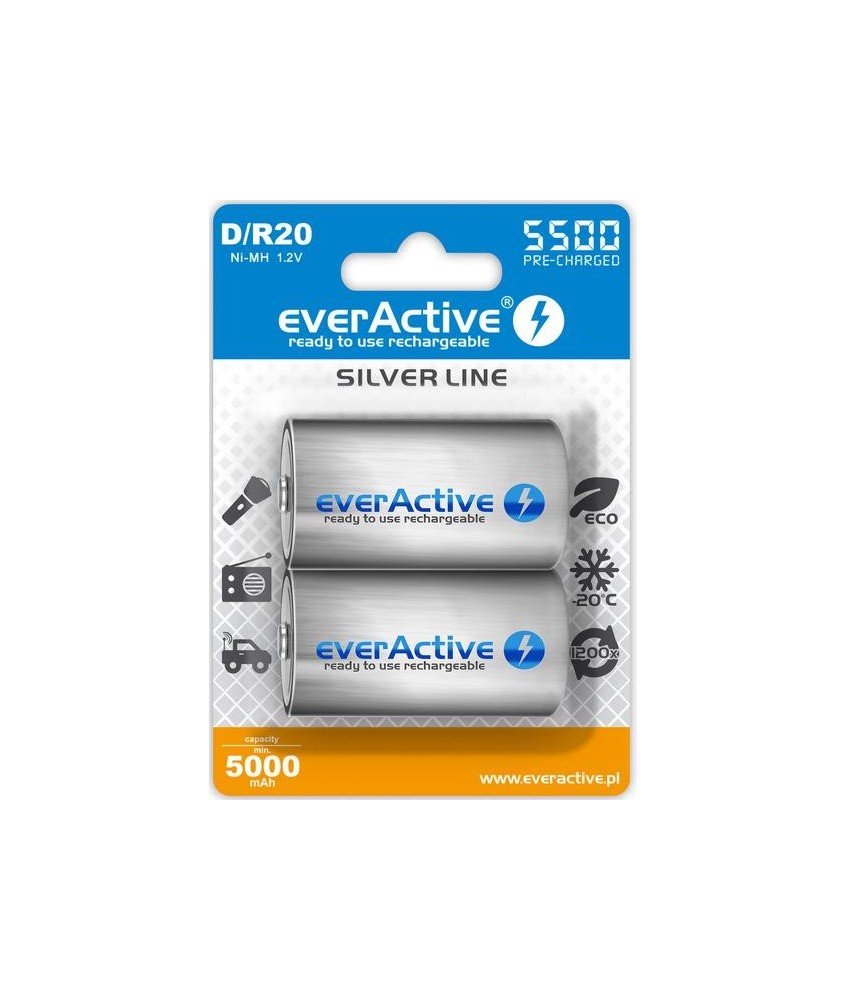 Akumulatorki D / R20 Ni-MH everActive 5500mAh Silver Line (box 2 szt.)